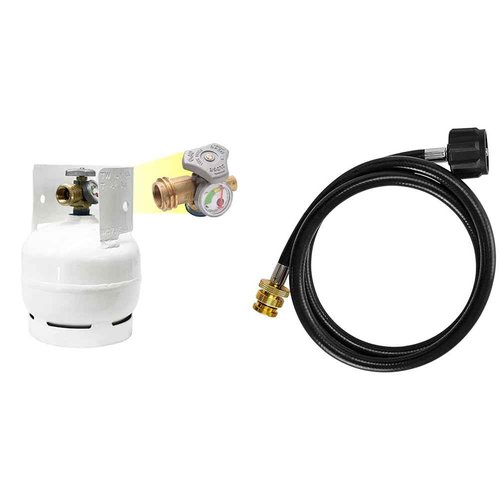 Flame King 3lb Steel Propane Tank with Gauge and OPD Valves and 4-Feet Adapter Hose Converter for 1LB Appliance to 20lb Tank