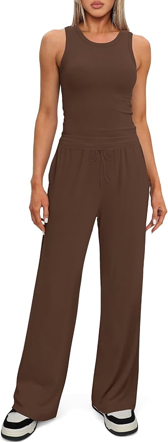 Darong Women's 2 Piece Outfits Lounge Sets Sleeveless Tank Tops Wide Leg Pants Sets Tracksuits Match Sets