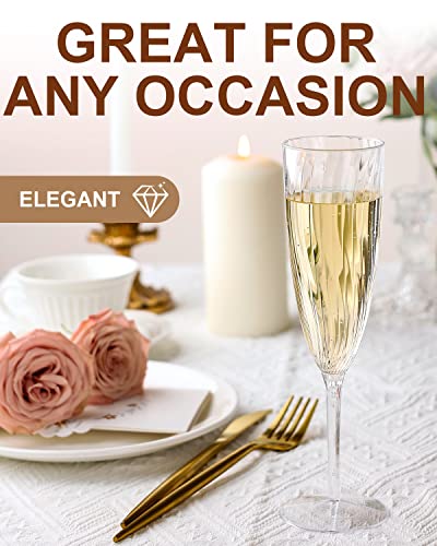 Walee Koky Plastic Champagne Flutes, 36 PCS Clear Disposable Wine Glasses Reusable Plastic Cocktail Cups for Home Daily Li...
