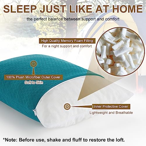 Ivellow Memory Foam Travel Pillow Compressible Camping Pillow for Sleeping Shredded Memory Foam Pillow Compact Firm Suppor...