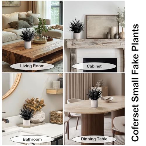Coferset 2 Pack Black Fake Eucalyptus Small Fake Plants Potted Artificial Plants for Halloween Decorations Shelf Desk Home...