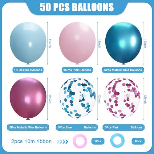 Pink and Blue Party Balloons,Pink Blue Latex Balloons 50 Pcs 12 inch Blue and Pink Gender Reveal Party Balloons for Gender...