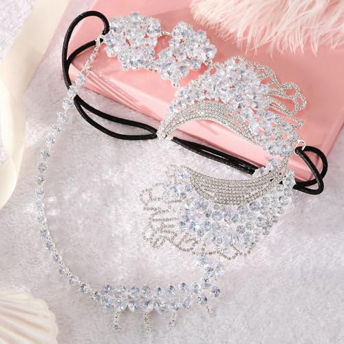 STONEFANS Masquerade Mask for Women Rhinestone Silver Venetian Mardi Gras Mask Costume Masquerade Accessories for Women