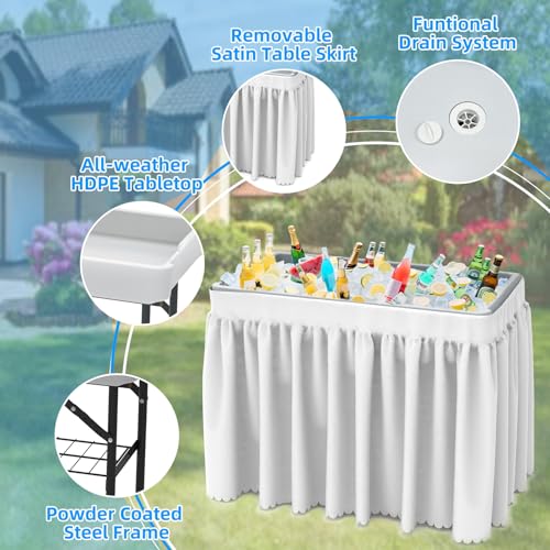 SHAREWIN Folding Ice Cooler Table, Skirt &Drain Hose Plastic Chill Table to Keep Drinks Cool, Portable Foldable Self-Servi...
