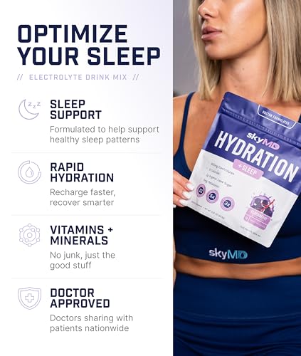 skyMD Hydration + Sleep | Electrolytes Powder Packets | Low Sugar, 5 Calories | 12 Vitamins & Minerals, Sodium | Sleep Sup...