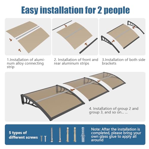 GUANSU-CN 35 * 120'' Window and Door Awning Exterior, UV/Rain/Snow/Sunlight Protection Sheet,UPF 50+ Polycarbonate Overhang Canopy,House Overdoor Awnings for Door Entrance Outside/Patio/Porch/Deck