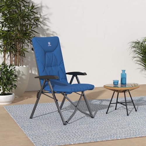 EVER ADVANCED Folding Padded Camping Chair 4 Positon Adjustable Recliner with High Back Support Portable for Adults, 300lb...