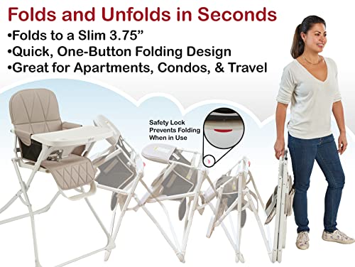 Primo PopUp Folding High Chair for Baby Age 6 to 36 Months - Taupe Folding Beach Style High Chair with Removable Dishwashe...