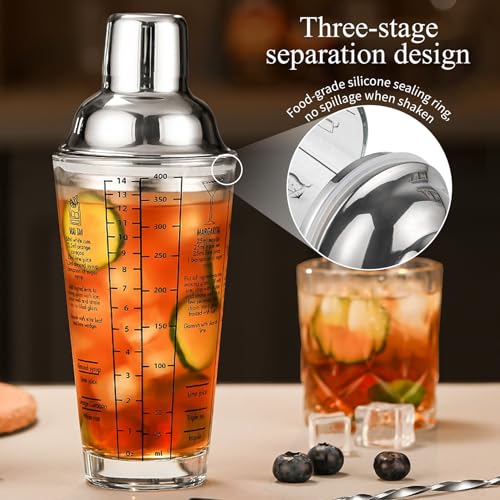 Cocktail Shaker Set,19-Piece Bartender Kit with Stand,Bar Tool Set:Martini Shaker,Jigger,Ice Strainer,Corkscrew,Mixer Spoo...