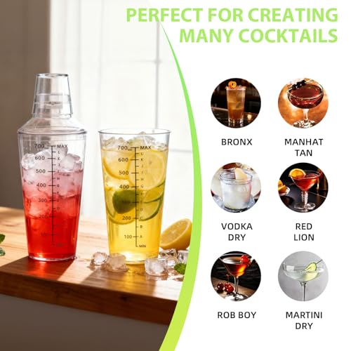 WELKOR Plastic Boston Cocktail Shaker Set, 6 Pack 24oz Shatterproof Bartender Kit with Built-in Strainer Lids, Travel Bar ...