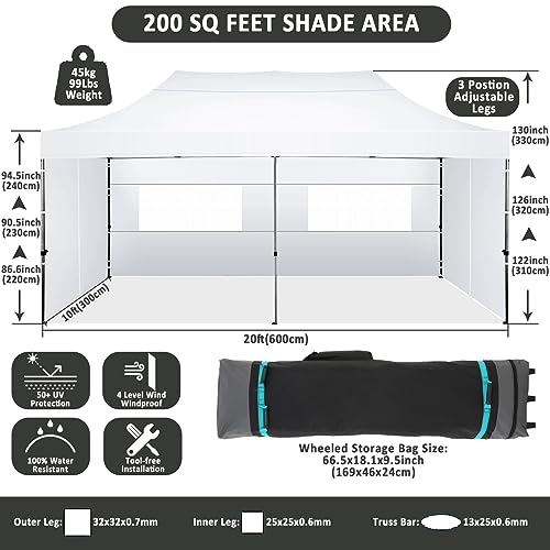 COBIZI 10x20 Pop Up Canopy with 6 Sidewall,Heavy Duty Canopy UPF 50+ All Season Wind Waterproof Commercial Outdoor Wedding...