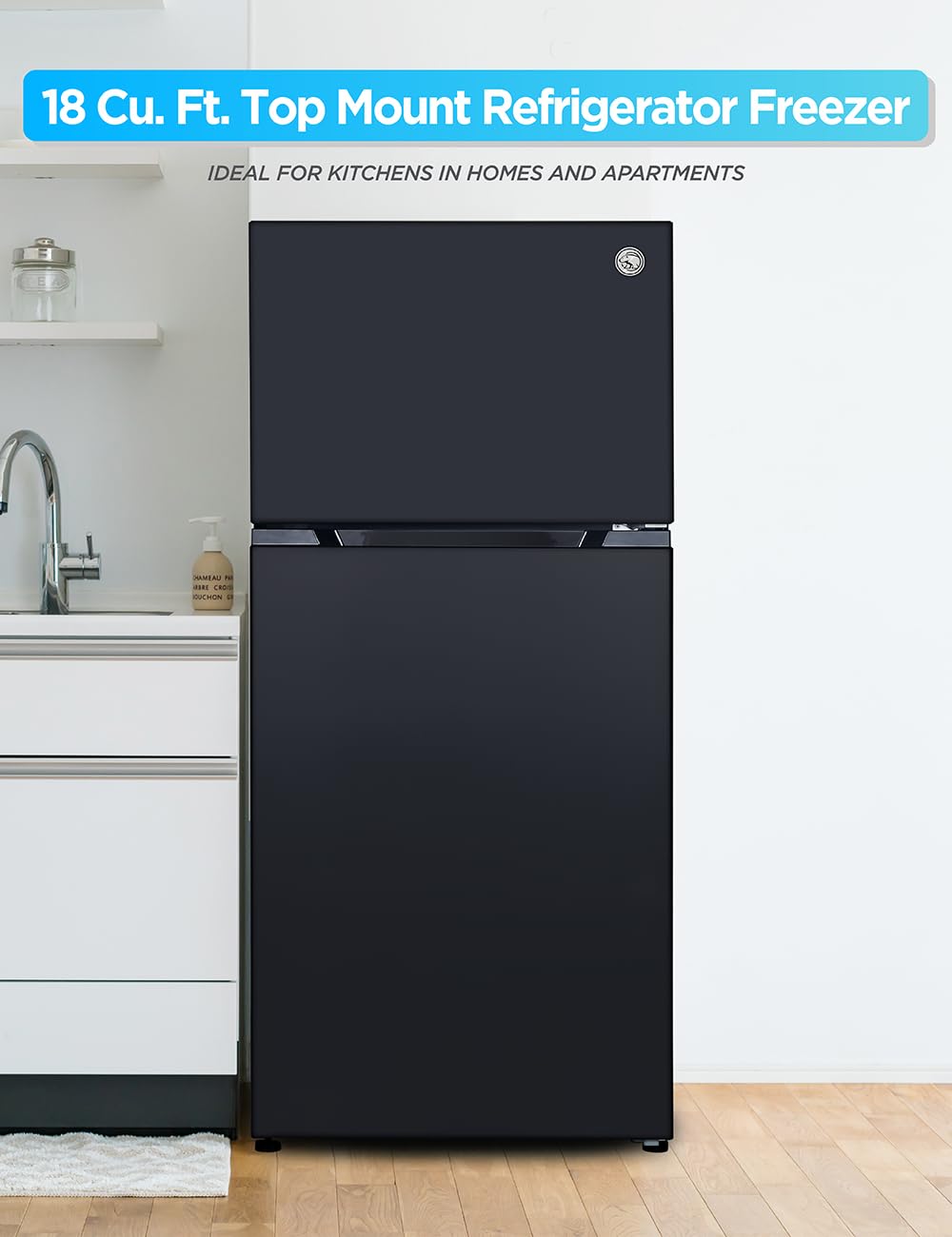 Commercial Cool 18 Cu. Ft. Top Mount Refrigerator with Ice Maker, 2-Door Refrigerator with Top Freezer, Freezer with Icemaker and Adjustable Temperature Control, Energy Star Certified, Black