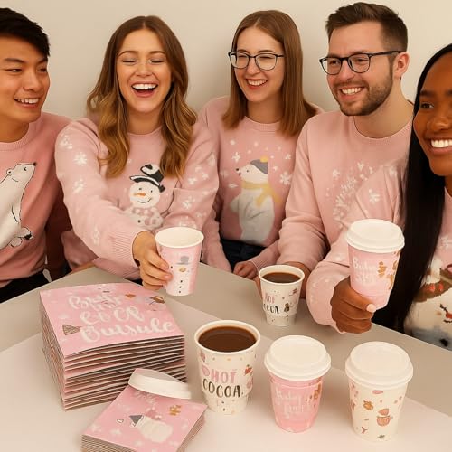 FoldTier 80 Packs Hot Chocolate Cups Bulk Hot Cocoa Bar Supplies Christmas Disposable Coffee Cups with Lids Sleeves 14 oz ...