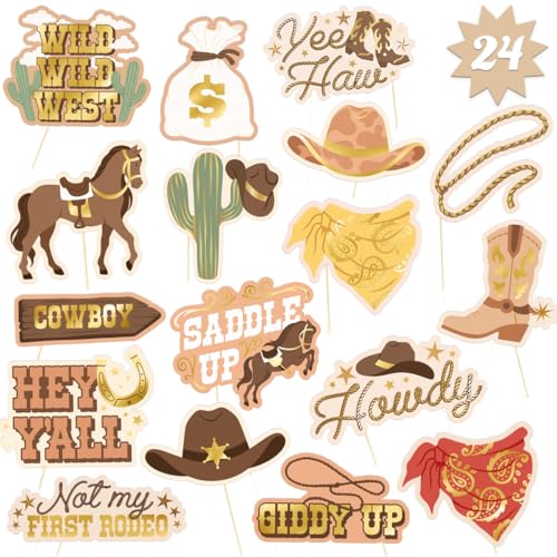 xo, Fetti Western Photo Booth Props - 24 Count | Kids Rodeo Party Backdrop, Birthday Background Decorations, Hoedown Bache...