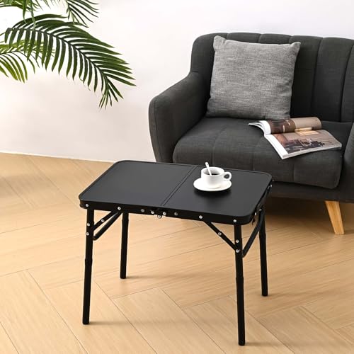 YihuiKo Folding Picnic Table with Storage Net, Matte Black Aluminum Folding Table 23.6" x 15.8", Adjustable Height Max 27....