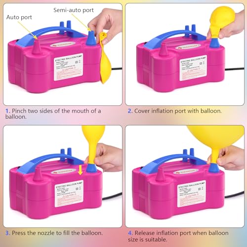 IDAODAN Electric Balloon Pump, Portable Electric Balloon Blower Machine Balloon Air Pump Dual Nozzle Rose Red 110V 600W Ba...