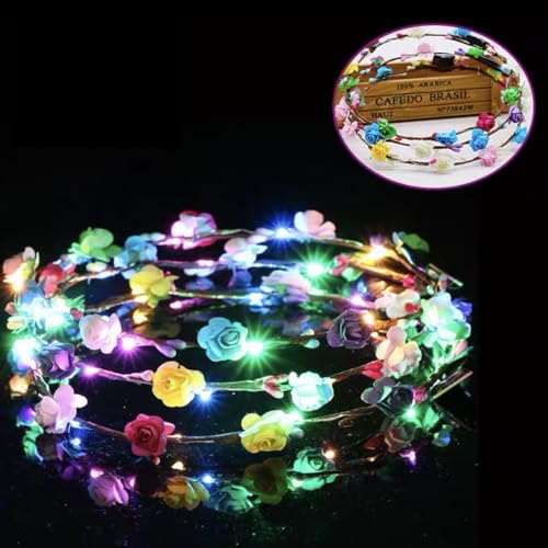 Led Light Women Flower Girl Headband Glow Blinking Crown Hair Wreath For Halloween Girls Women Cosplay Holiday Wedding Par...
