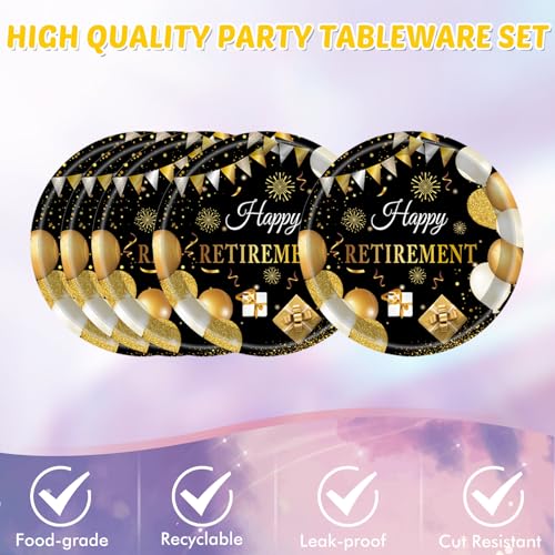 41PCS Retirement Decorations For Men Black and Gold Disposable Tablerware Decoration Favors Including Napkins Plates Table...