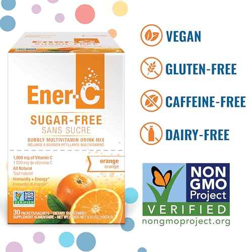 Ener-C Sugar Free Energy Orange Multivitamin Drink Mix Vitamin C 1000mg & Electrolytes - Natural Immunity Support with Real Fruit Juice Powders Non-GMO Vegan & Gluten Free - 30 Count