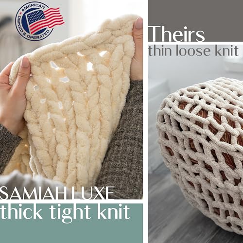 SAMIAH LUXE Chunky Knit Blanket Throw 50x60", Cream Chenille Chunky Knit Throw Blanket for Living Room Decor or Boho Deco...