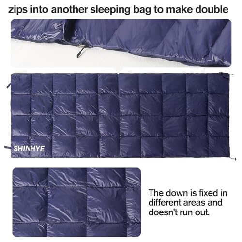ShinHye Ultralight Adult Sleeping Bag 500g Premium Duck Down - Waterproof & Compressible 3-Season Camping/Backpacking 40-5...