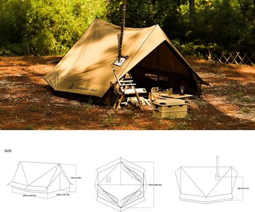 Hot Tent with Stove Jack – 4 Season Waterproof & Windproof Shelter for 1–4 People, Lightweight for Camping, Hiking, Huntin...