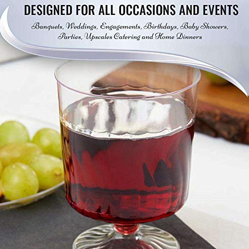 Elegant Clear Plastic Pedestal Wine Glasses - 8 oz. (Pack of 10) - Perfect for Celebrations, Gatherings, and Everyday Dining