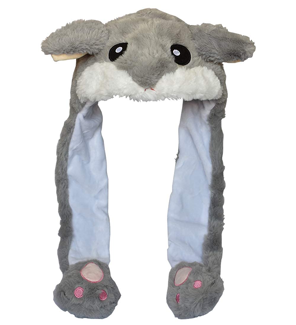 JOYHY Kids Adults Plush Hat Ear Moving Ear Flap Hat With Paw Grey Hamster