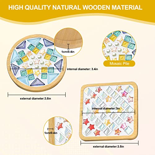 WATHFKCU 4 Sets DIY Glass Mosaic Tiles for Crafts,Mixed Color Mosaic Kits with Wooden Coaster for Adults,Mosaic Crafts Mat...