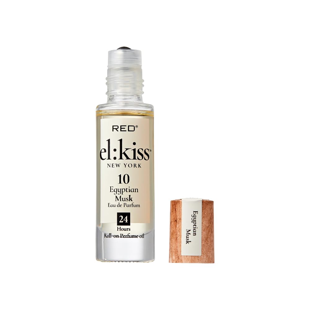 EL:KISS Roll On Perfume, Egyptian Musk Eau de Parfum 12mL (.40 Fl Oz), Hydrating & Long-Lasting, Alcohol-Free & Mineral Oil-Free, Infused with Jojoba, Argan & Coconut Oil