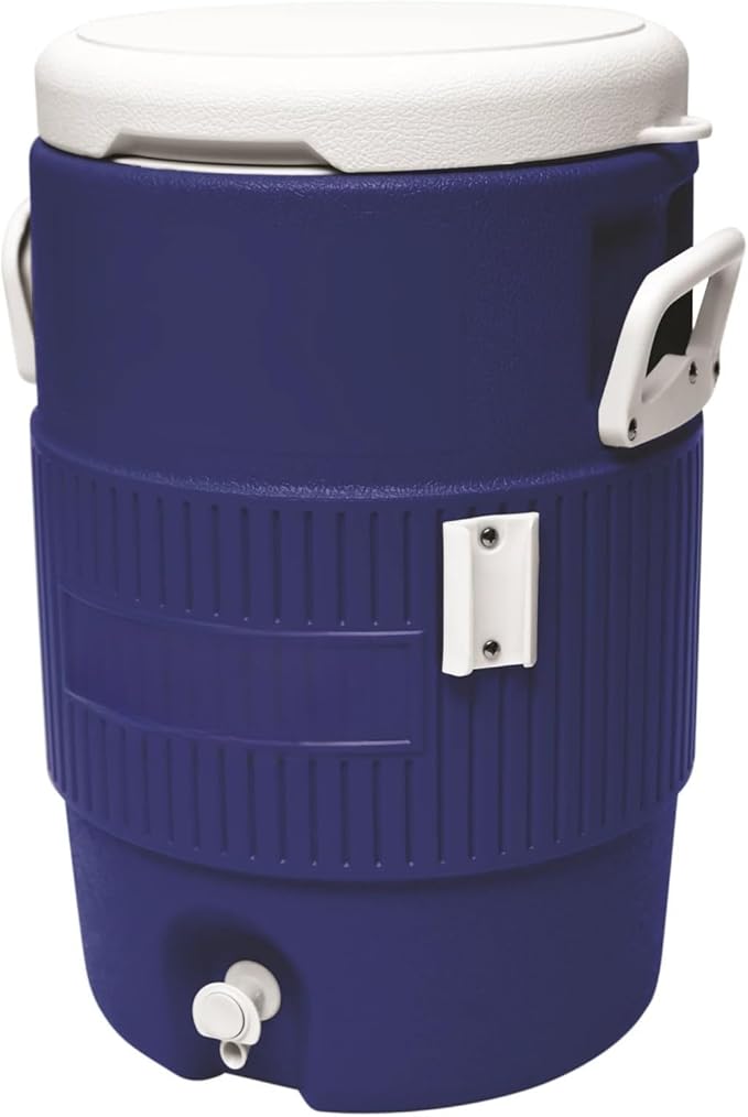 Heavy Duty Water Beverage Cooler Dispenser, Orange, Polyethylene, 5 Gallon, Insulated Container with Spigot, Side Handles...