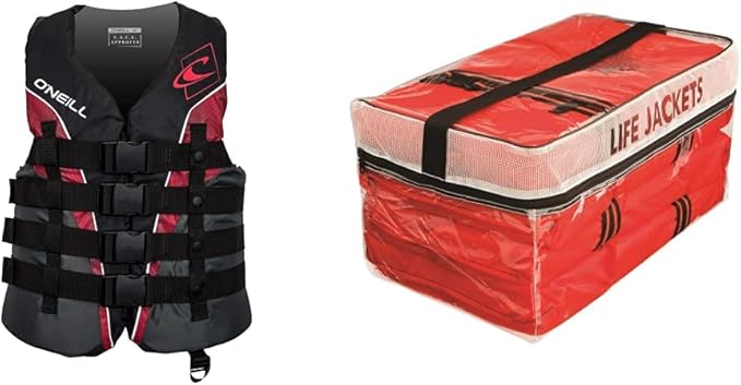 O'Neill Men's Superlite USCG Life Vest,Black/Graphite/Red:White,L & Absolute Outdoor Kent Clear Storage Bag with Type II L...