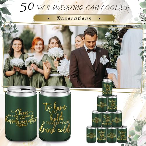 Qinyoung 50 Pieces Wedding Can Cooler Bulk Engagement Party Favors for Guests Cheers to Love Laughter and Happily Ever Aft...