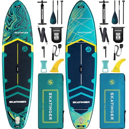 Skatinger Meteor Blue & Lava Green Bundle｜11'6"x35" Super Wide Inflatable Stand Up Paddle Boards, All Accessories2, 100L B...