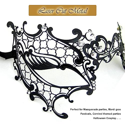 Masquerade Mask for Women Shiny Rhinestone Venetian Party Prom Ball Metal Mask