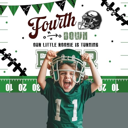Bcuuipo Football Themed 4th Birthday Backdrop Fourth Down Birthday Our Little Rookie is Turning Four Photography Backgroun...