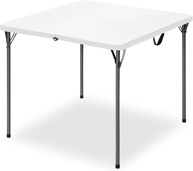 34" Square Folding Table for 4 Person, 330lbs Weight Capacity Foldable Table with HDPE Tabletop & Heavy-Duty Steel Legs, L...