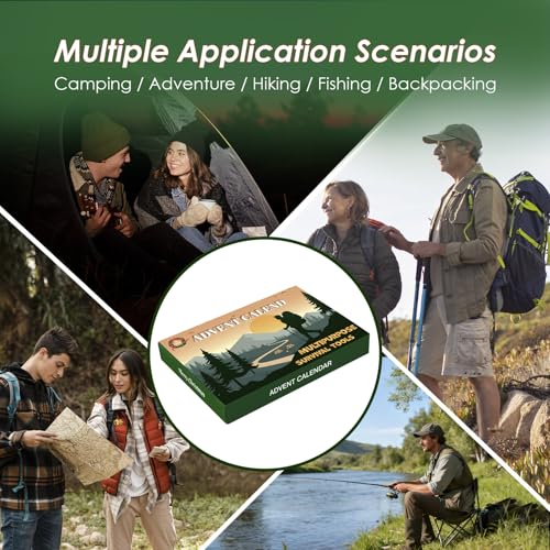 2025 Survival Kit Advent Calendar for Men - 24 Days Survival Gears Gifts - 33pcs Cool Gadgets for Outdoor Camping Fishing ...