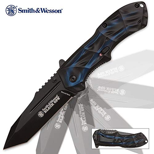 Smith & Wesson Black Ops Folding Knife with 3.4in Tanto Point Blade, Aluminum Handle, Stainless Steel, For Tactical, Survi...