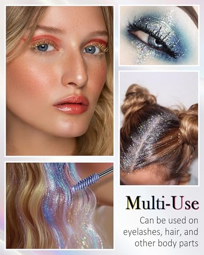 Silver Glitter Mascara for Eyelashes, Waterproof Diamond Sparkle Colored Mascara Volume and Length, Washable Define Long L...