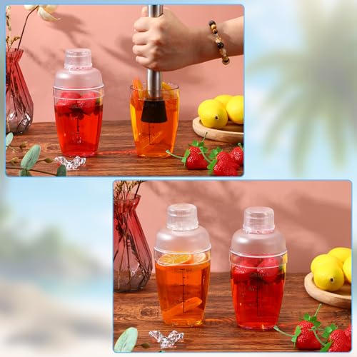 12 Pcs Plastic Cocktail Shaker Drink Mixer with Scales and Strainer Top Clear Shaker Cup with Measurement Plastic Bar Mixi...