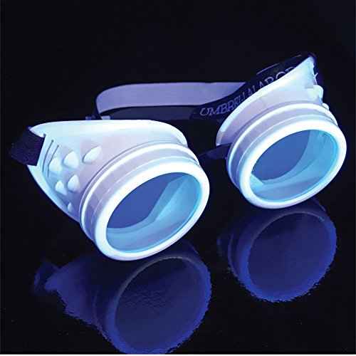 UMBRELLALABORATORY Hyper Vision goggles white Steampunk Rave Meme Glasses - nerd funny gift for men women
