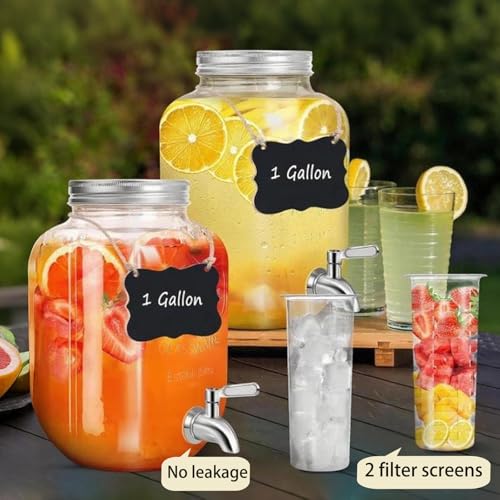 Toowood 1 Gallon Glass Drink Dispensers For Parties 2PACK, Beverage Dispenser, Glass Drink Dispenser with Stand Stainless ...