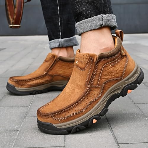 MOSTELO Mens Slip On Casual Loafers Classic Outdoor Leather Walking Hiking Shoes Comfortable for Work Office Dress Outdoor...