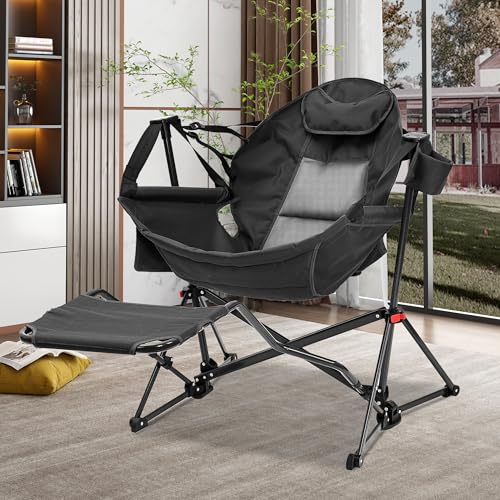 GDY Camping Chairs, Oversized Hammock, Folding Rocking Chairs, Adjustable Back Swing Chairs, Cup Holder, Outdoor Beach Law...