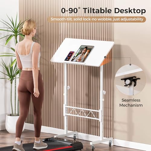 COMHOMA Small Standing Desk Adjustable Height & Tiltable Tabletop, Mobile Stand Up Desk for Laptop, Portable Computer Tabl...