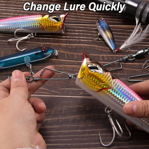 Alwonder Fishing Snap Swivels, High Strength Ball Bearing Swivel with Stainless Steel Coastlock Snap 26-503LB, Black Nicke...