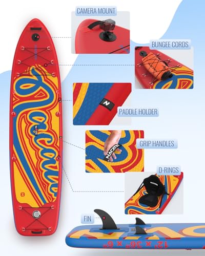 Inflatable Stand Up Paddle Board 12' with Kayak Seat & Dual Paddles – Premium SUP Board for Adults & Families Includes Kay...