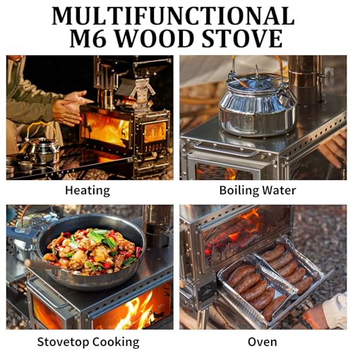 Wood Burning Stove Hot Tent Stove, Stainless Steel Portable Camping Stove with Oven & Camping Table and 6 Chimney Pipe for...
