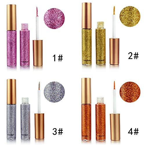 DekRion Glitter-Eyeliner,Gold Giltter-Eyeliner, Long-lasting Waterproof Eye-Glitter Makeup, Silver, Gold, Pink Green High-...